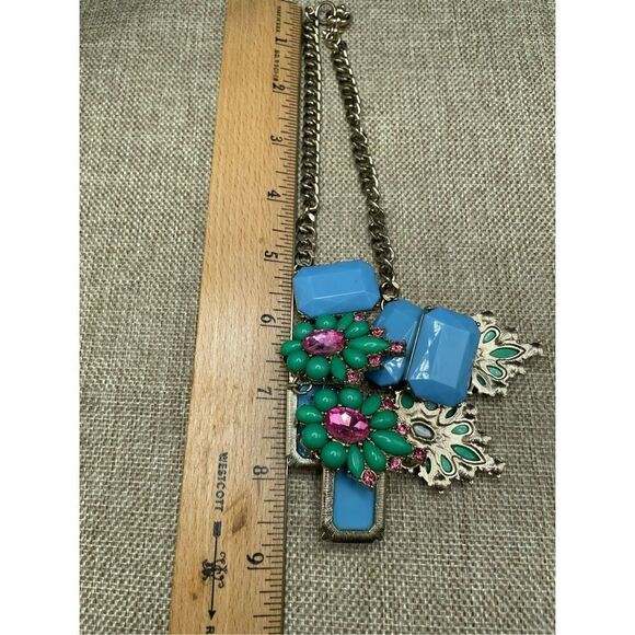 J.Crew Vintage Blue, Green, Pink Floral And Gem Necklace - Picture 7 of 9